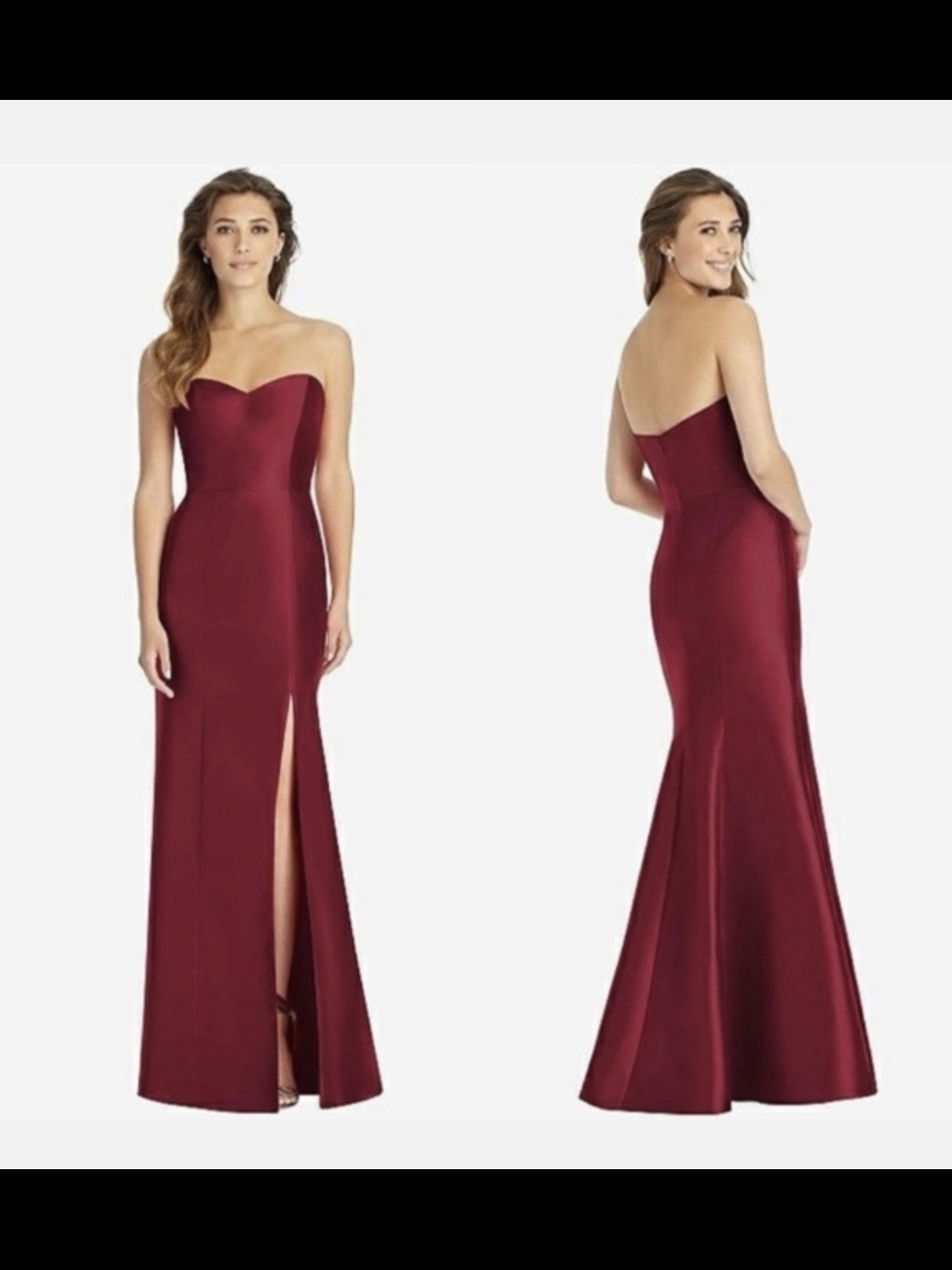 ALFRED SUNG Sz 6 Strapless Burgundy Mermaid Gown with Thigh Slit